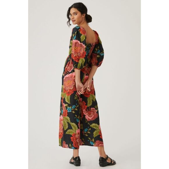 Anthropologie Farm Rio Floral Fauna Linen Blend Jumpsuit XS NWT - Picture 2 of 3